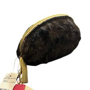 NWT Stephanie Johnson Saks Fifth Avenue Faux‎ Fur Makeup Cosmetic Pouch Case